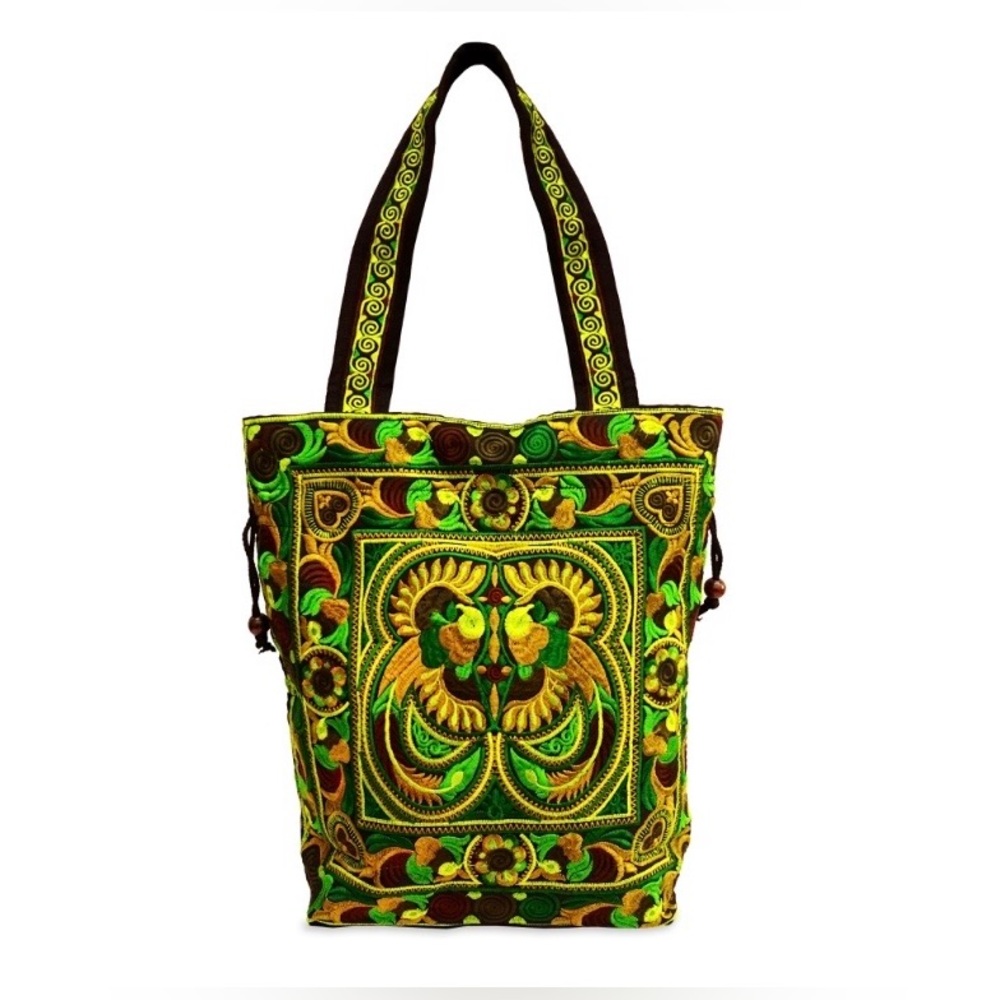 Embroidered, Handcrafted, Unique Tote Bag 💚 💛